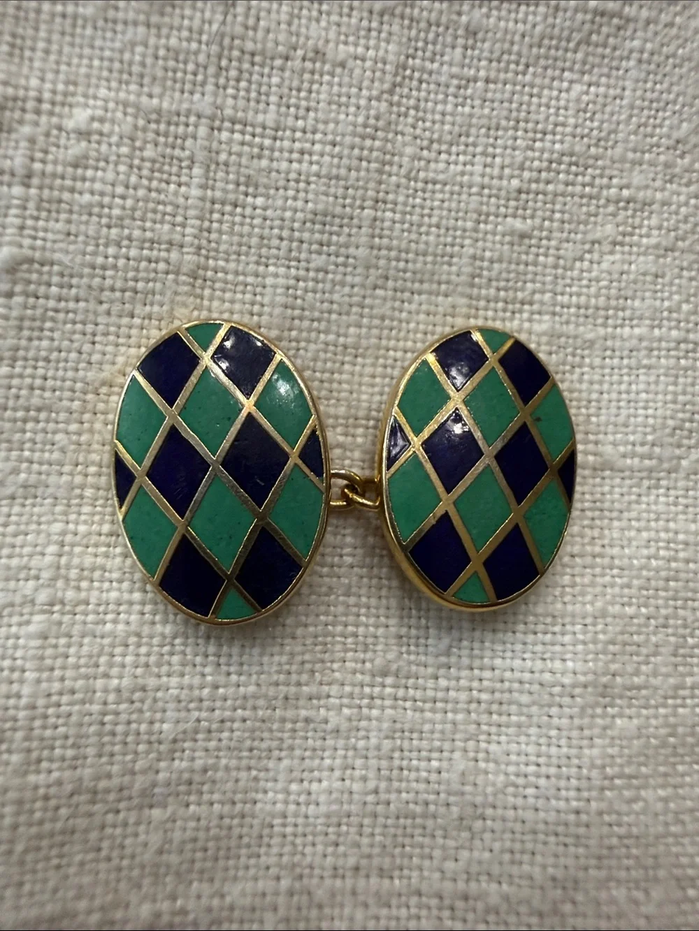 Vtg Benson and Clegg Oval Cufflink, Green and Navy Enamel, NOTE: ONLY ONE (1)